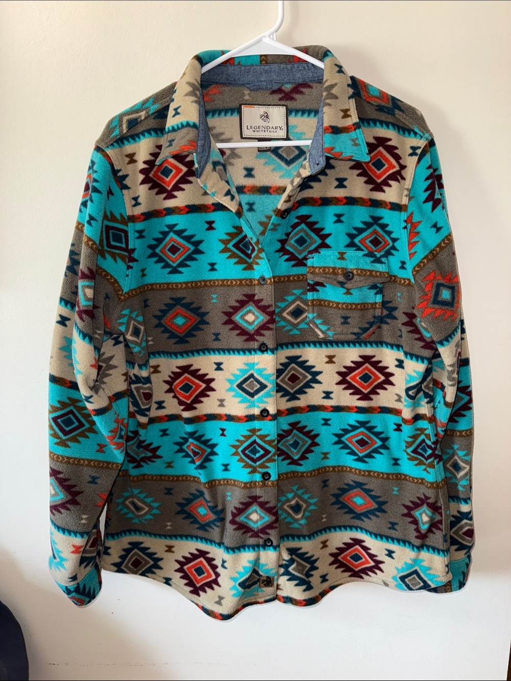 Legendary Whitetails Women’s Turquoise & Cream Aztec Western Fleece Shirt Jacket